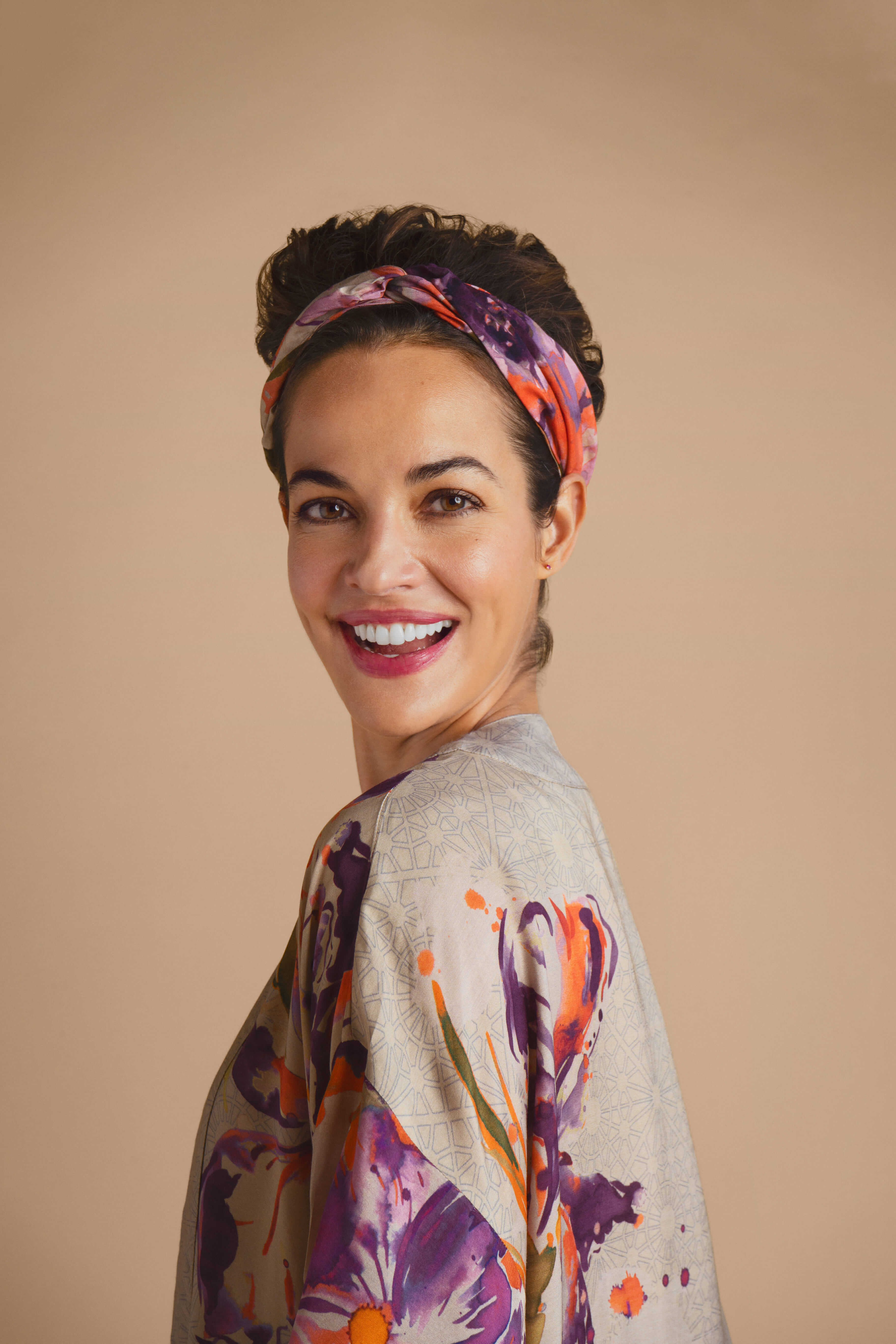 Orchid & Iris Elasticated Headband - Coconut