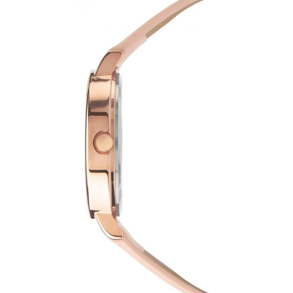 Rose Gold Plated Case With White Dial & Light Pink PU Strap Ladies Watch