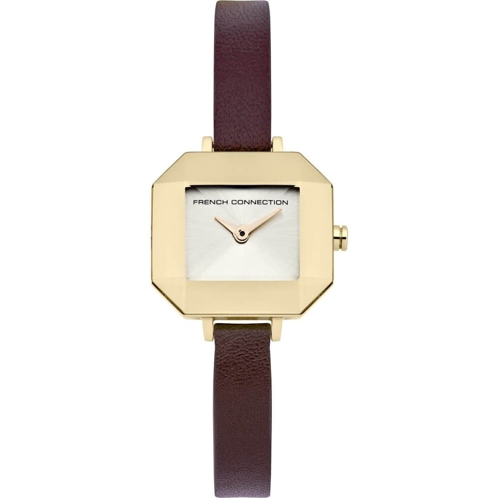 Ladies Lavender Gold Plated Watch With Brown Leather Strap