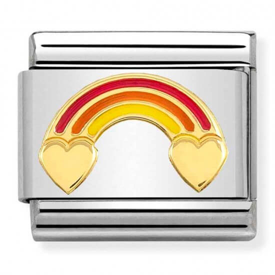 Composable Classic Enamel and Gold Rainbow With Hearts Link
