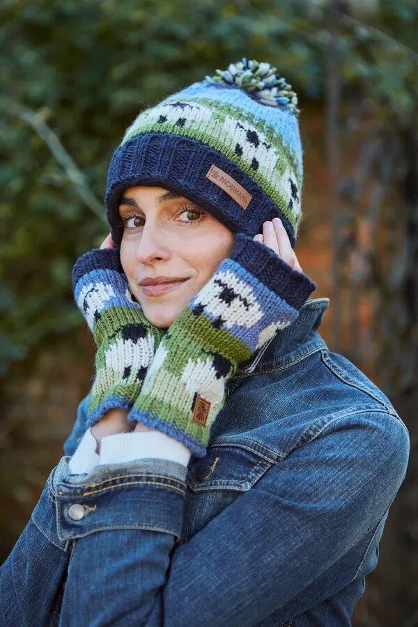 Flock Of Sheep Roll Back Bobble Beanie