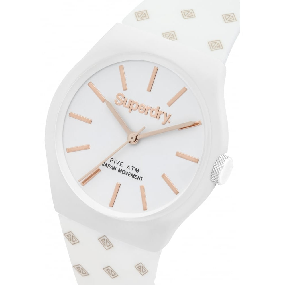 Urban Micro White Silicone Strap With Rose Gold Printed SD Graphic & White Dial Watch