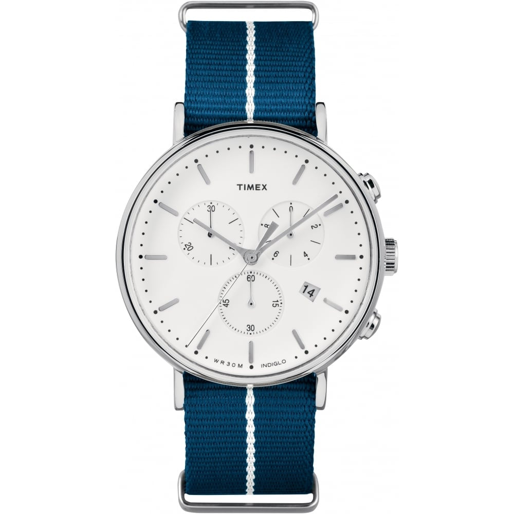 Fairfield Chrono Blue Slip Thru Strap White Dial Watch