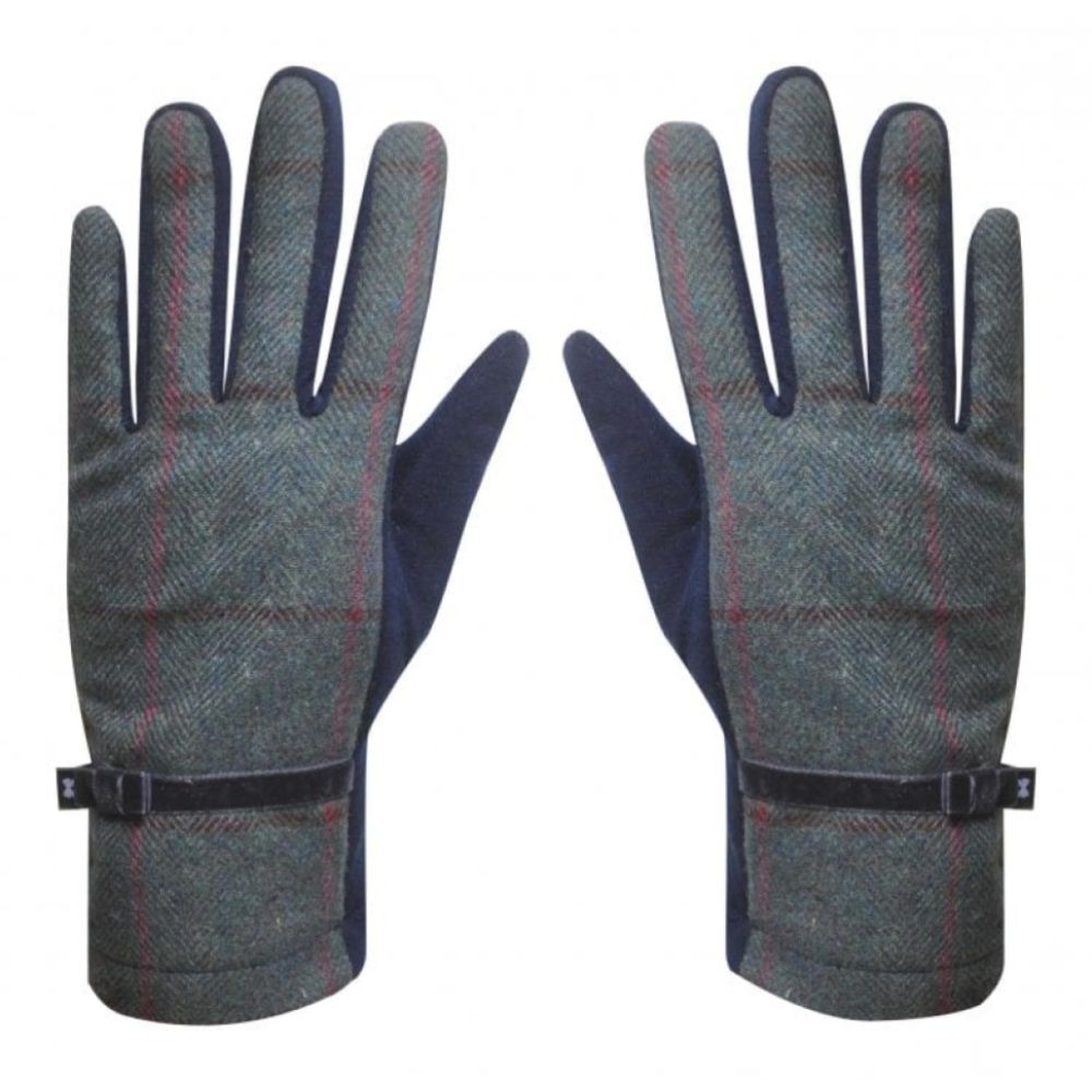 Steel Blue Herringbone Tweed Gloves