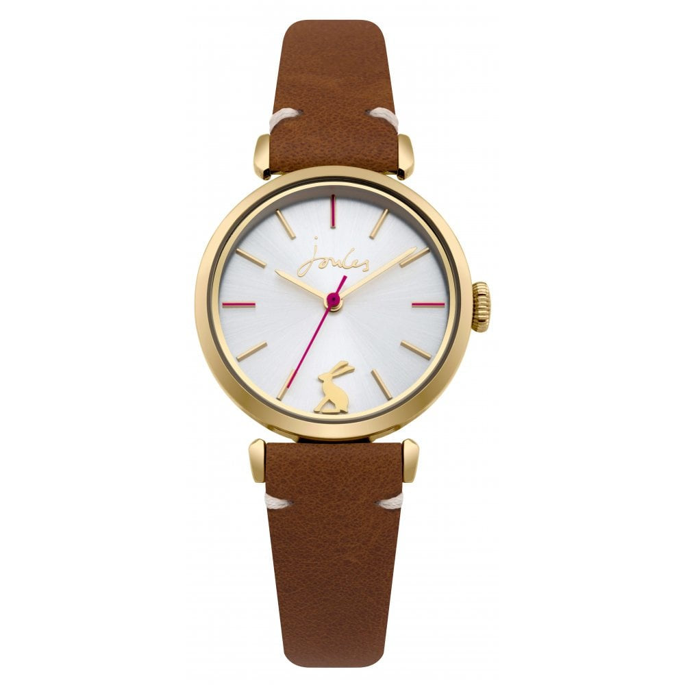 Tan Leather Strap Sliver Sunray Dial Ladies Watch