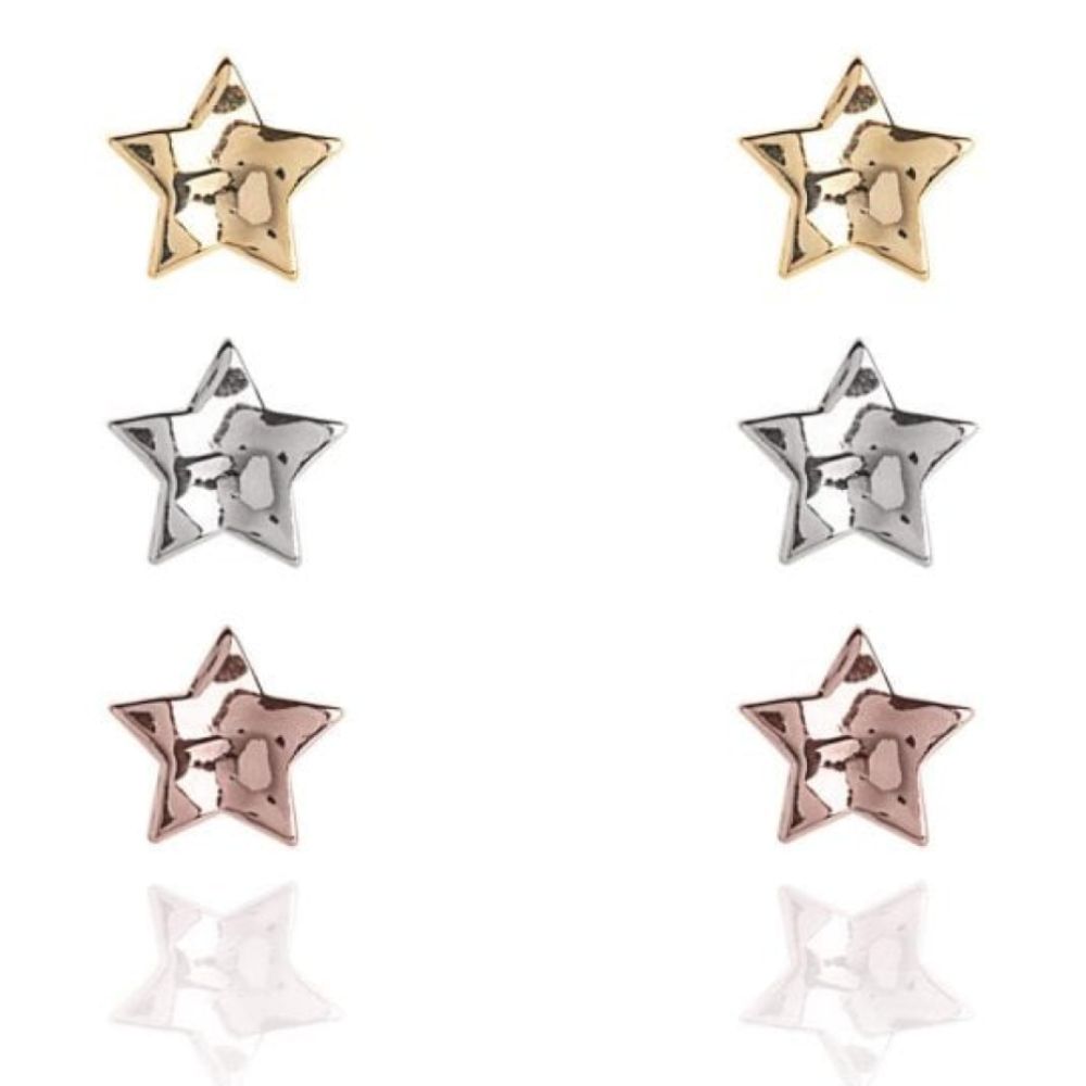 Florence Hammered Star Earring Set - Silver Rose Gold Yellow Gold