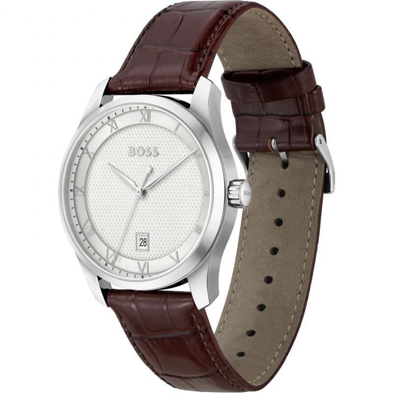 Principle Brown Leather Strap With Silver/White