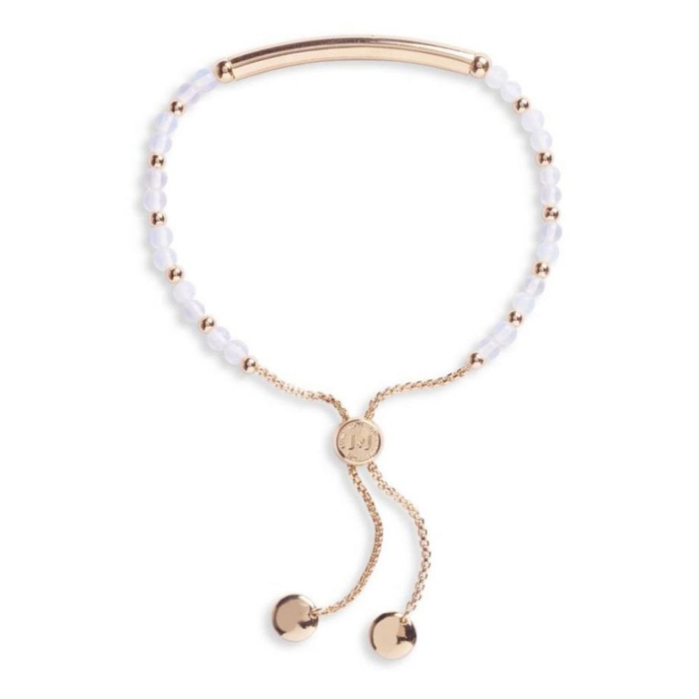 Signature Stones - Shine Engraved Yellow Gold Bar With Moonstone Stones- Bracelet