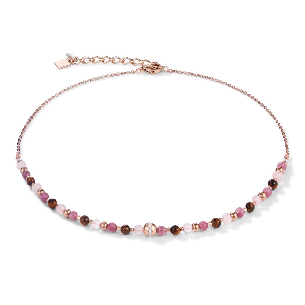 Rose Gold Plated & Lilac-Brown Gemstones Ball Necklace