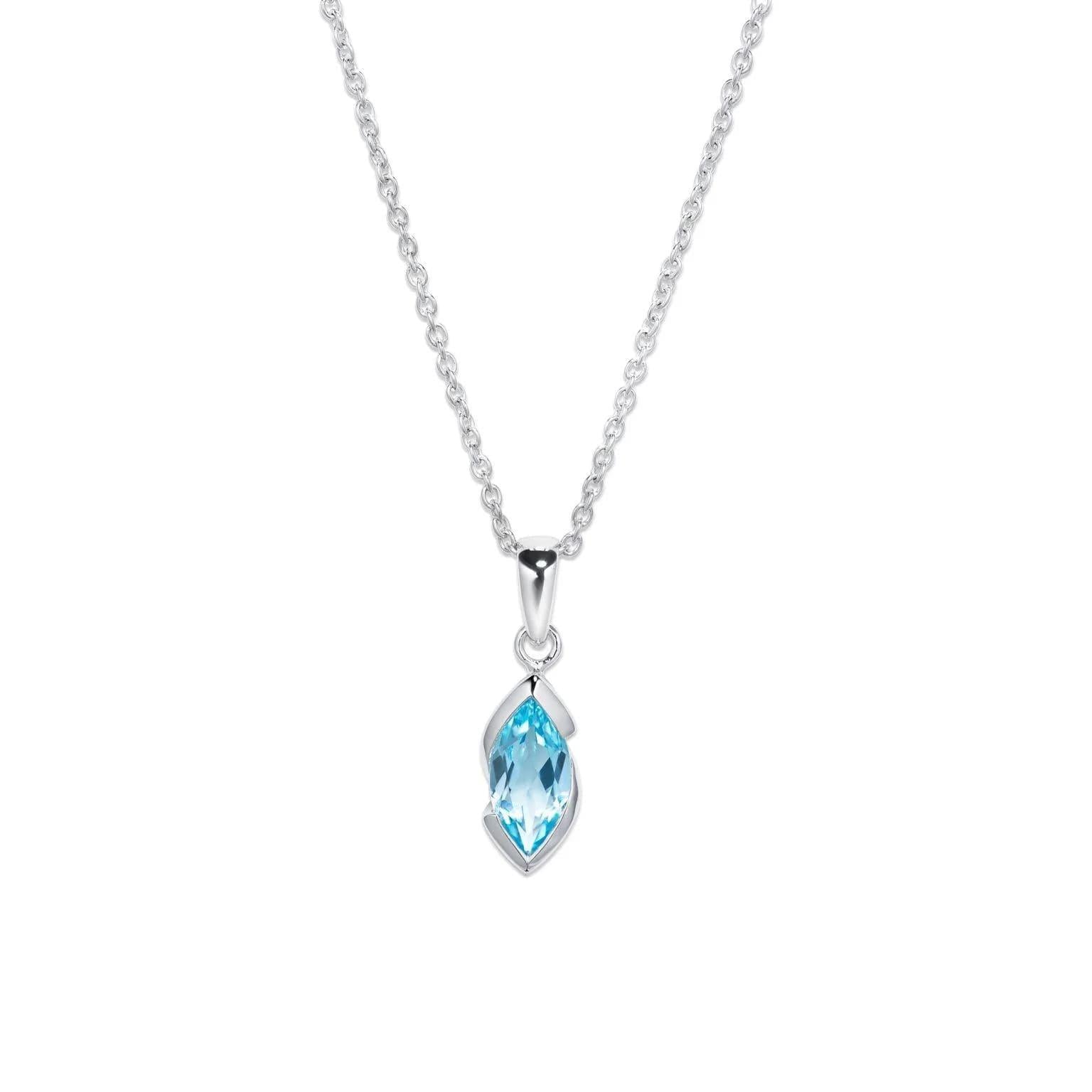 Rhodium Plated Blue Topaz Pendant Necklace