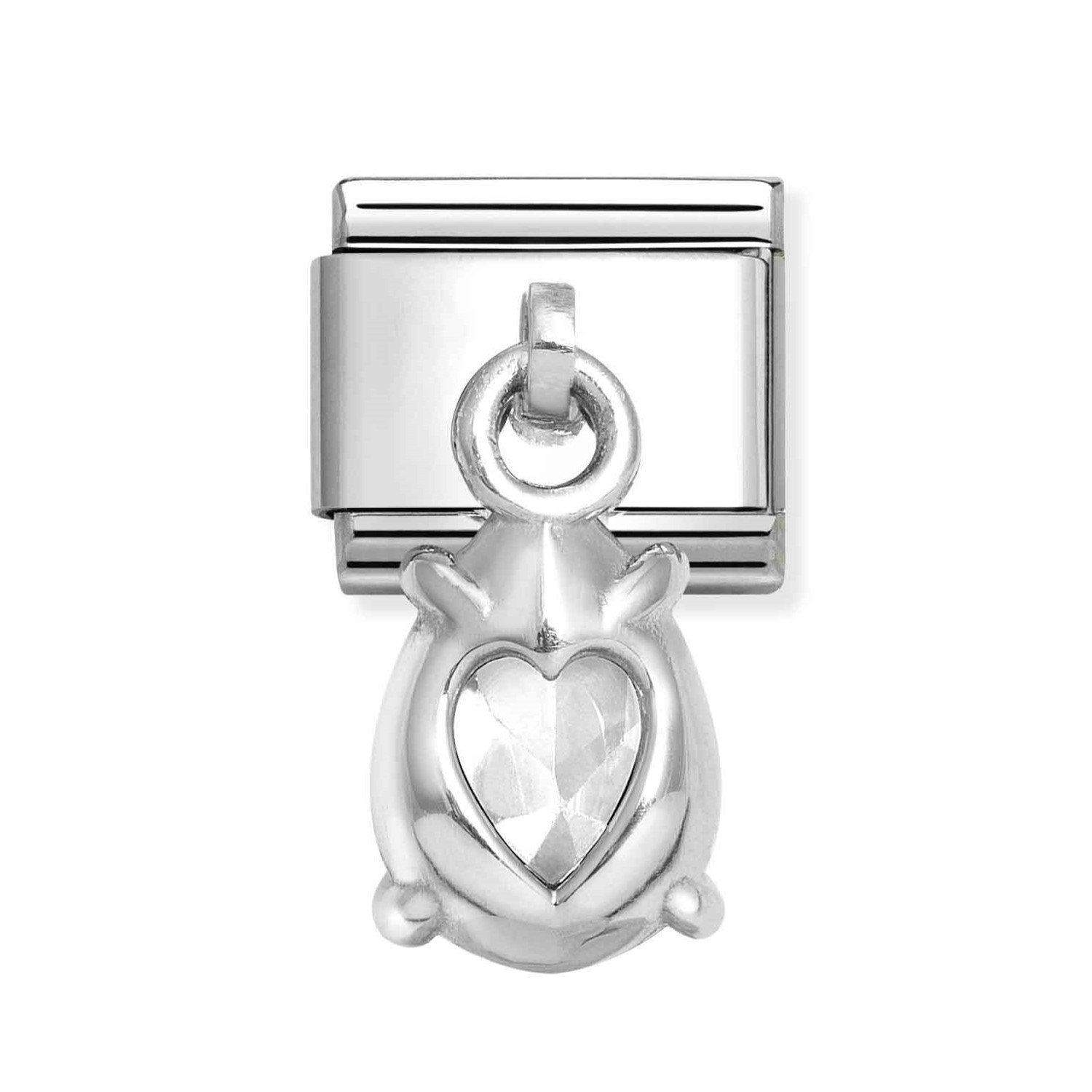 Composable Classic Link With Drop Pear Cut White CZ Charm In 925 Silver