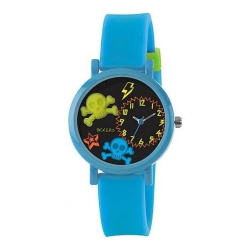 Blue Rubber Childrens Skull Strap Watch
