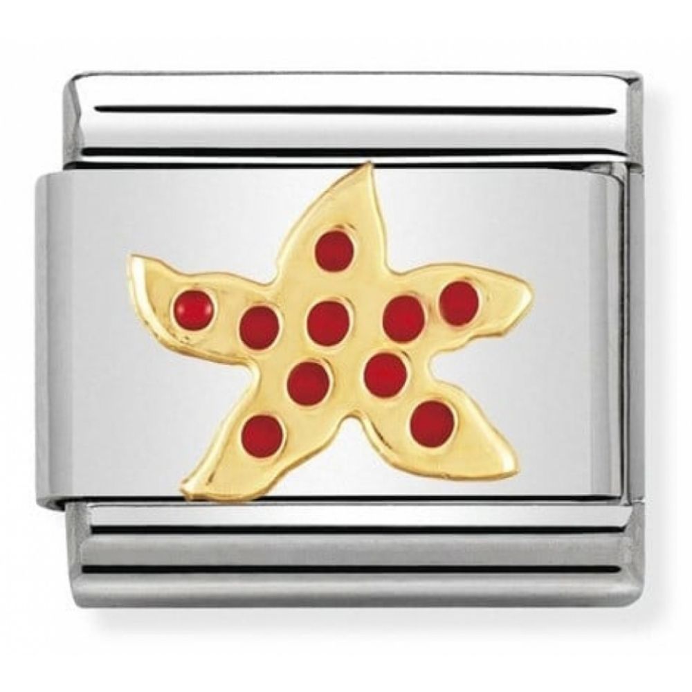 Classic Red Starfish In Stainless Steel With Enamel & 18k Gold Charm
