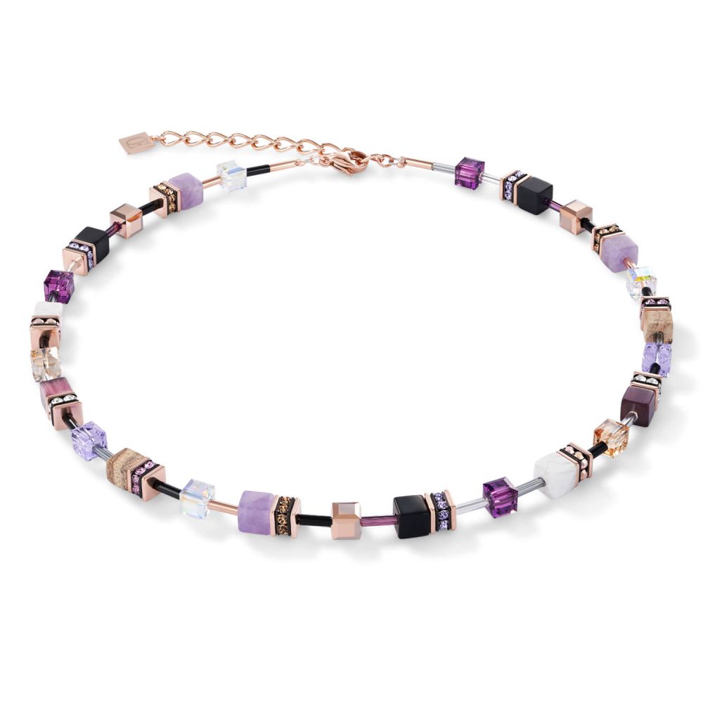 Lilac-Beige Swarovski Crystals & Gemstones Geo Cube Rose Gold Necklace