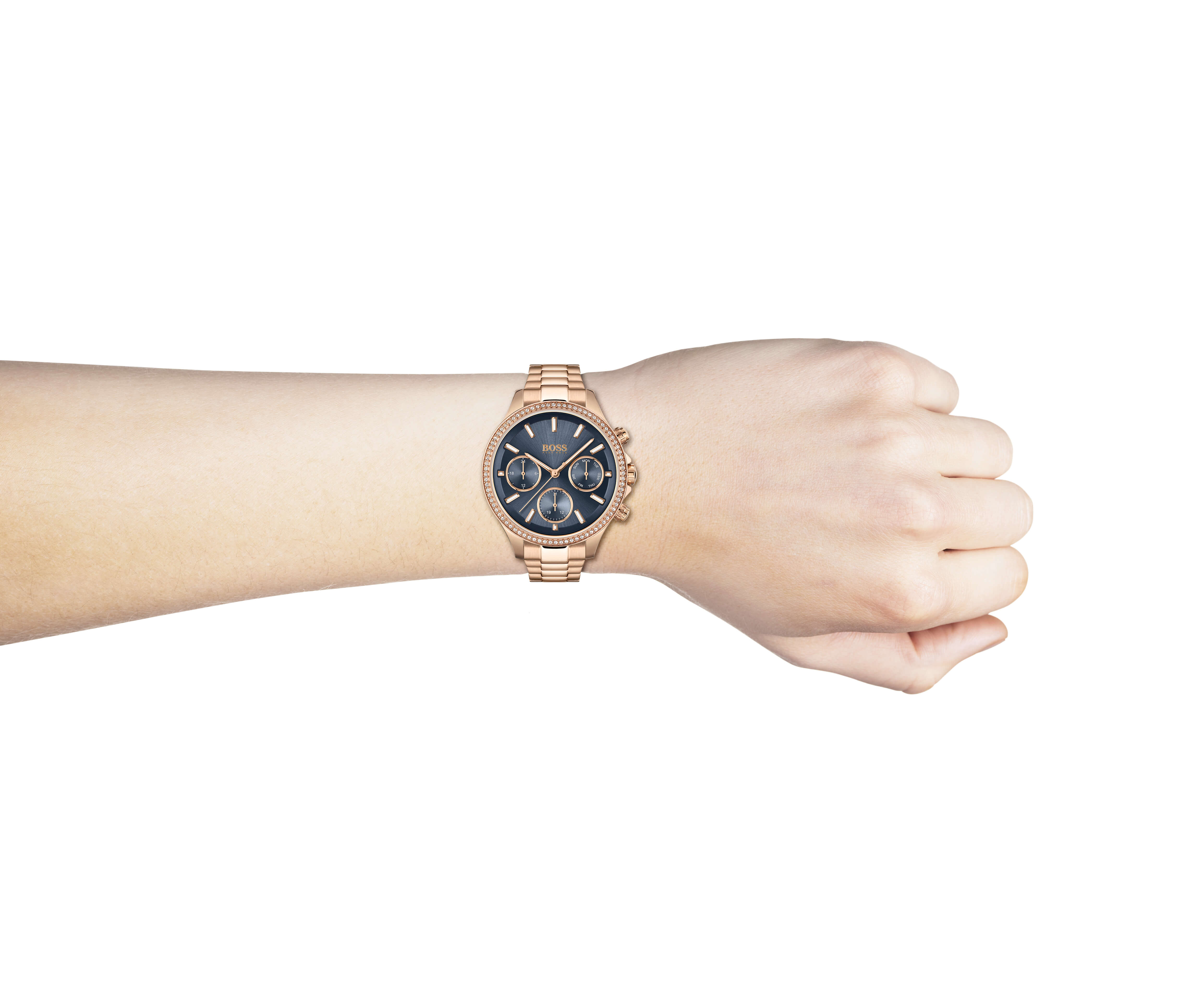 Hera Gold Plated Stone Set Blue Multifunctional Dial Ladies Watch