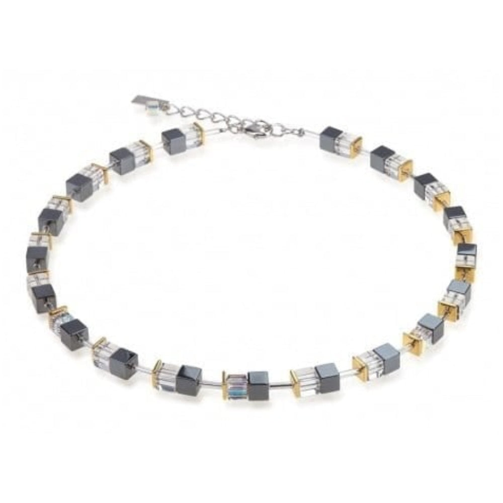 Ladies Crystalized Haematite Cubes & Acrylic Glass Necklace