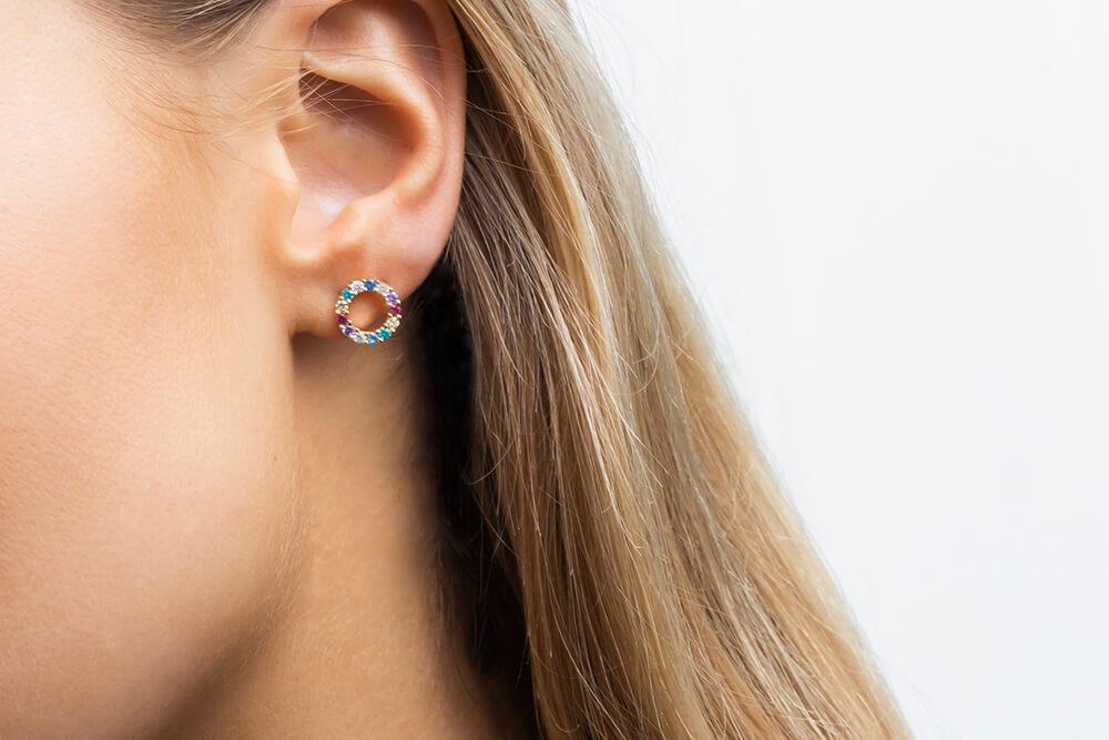 Biella Piccolo Earrings In 18k Gold Plated With Multicoloured Zirconia