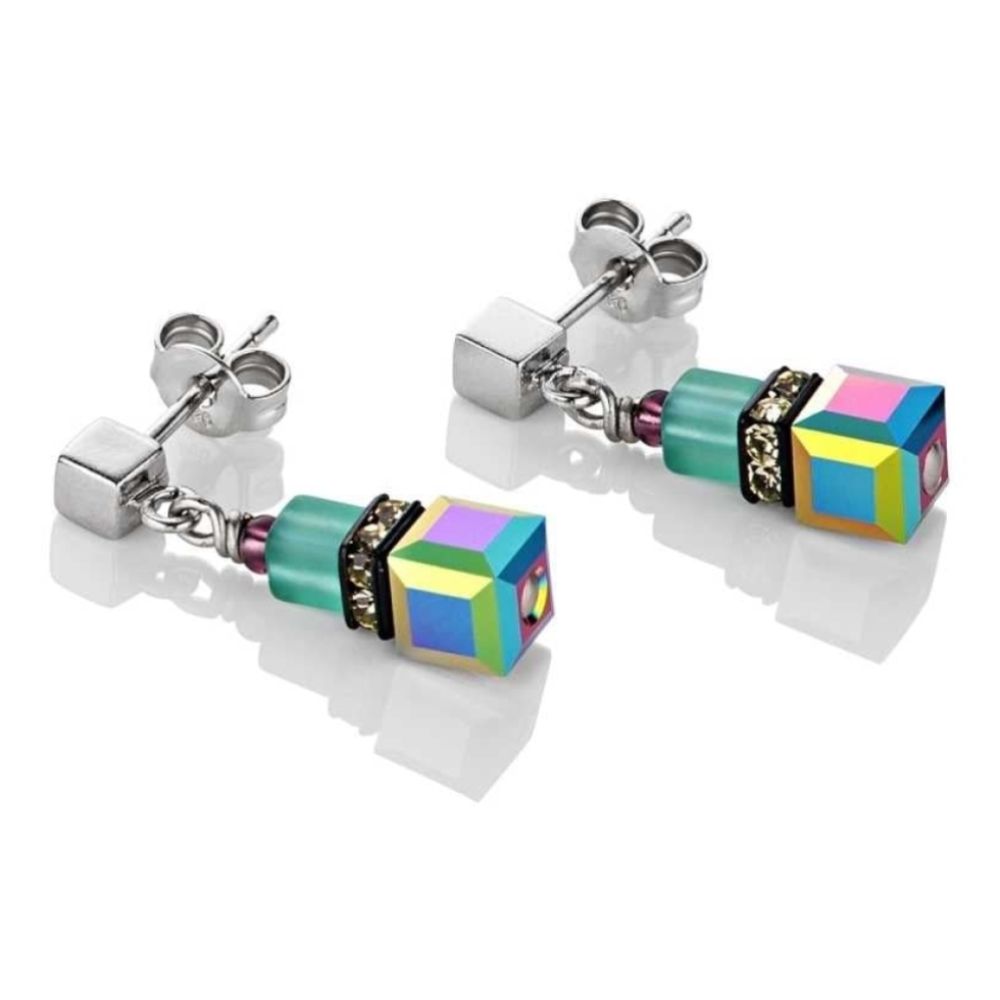 Geo Cube Mint And Yellow Earrings