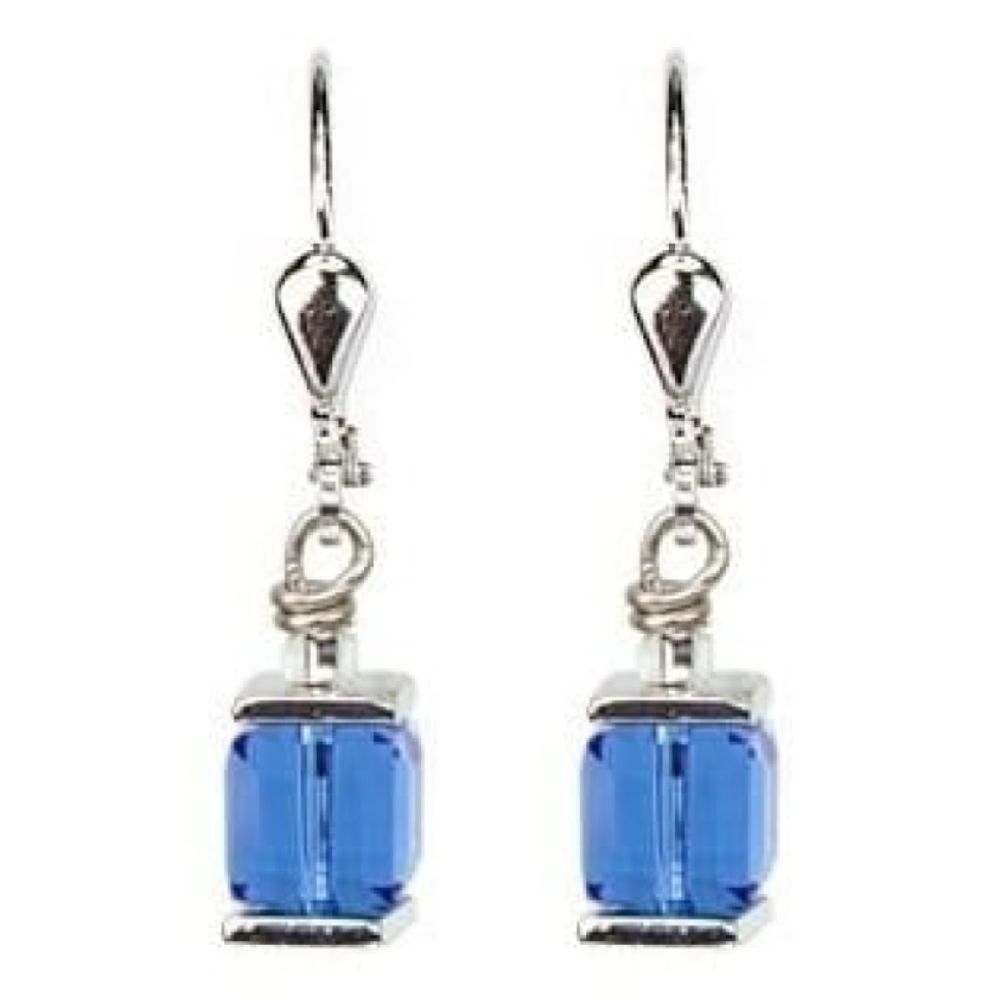 Ladies Dark Blue Swarovski Elements Set In White-Bronze Alloyed Steel Earrings