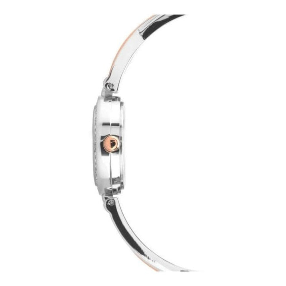 Stainless Steel Stone Set Case With Silver Dial & Two Tone Bracelet Strap Ladies Watch