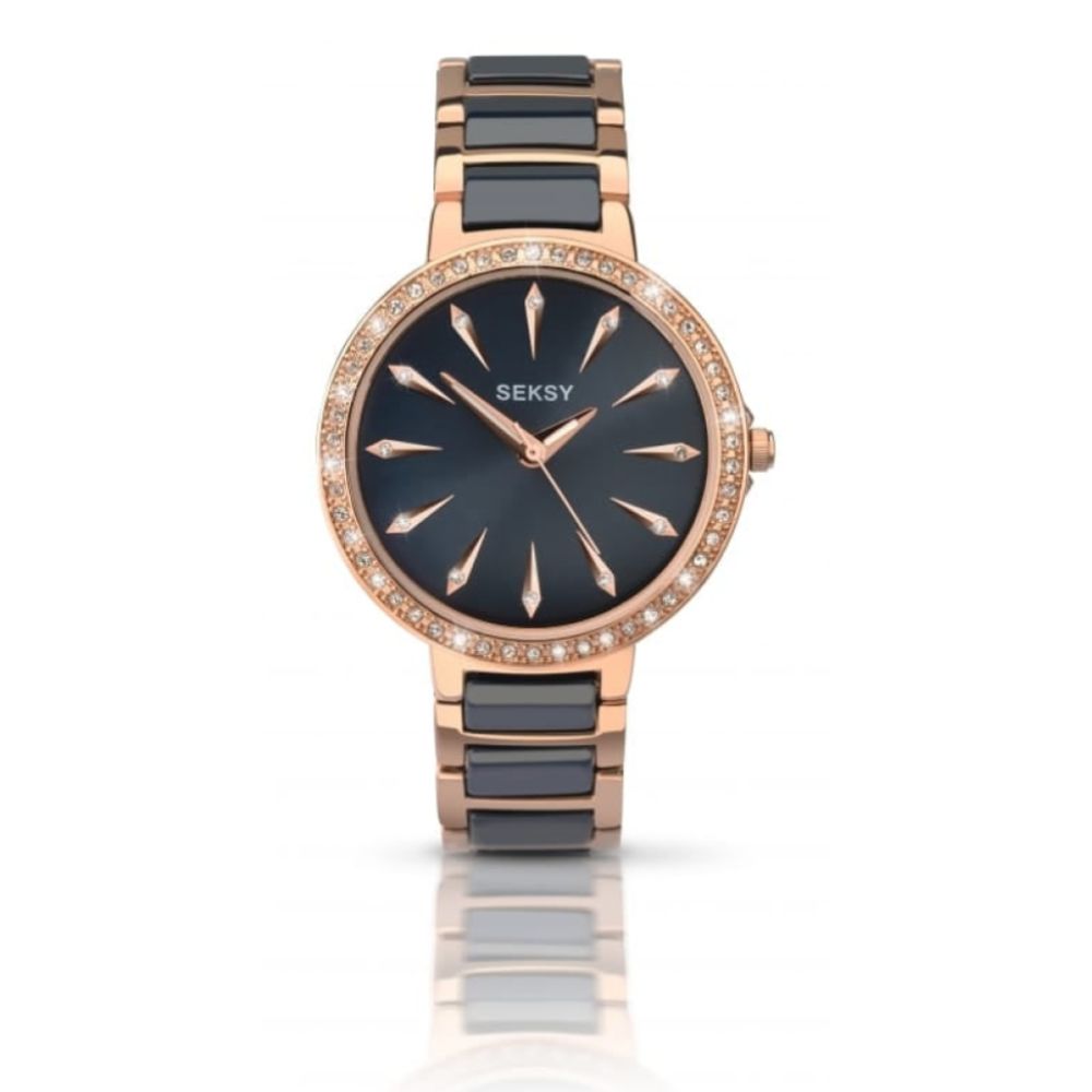 Ladies' Rose Gold And Blue Link Wristwatch