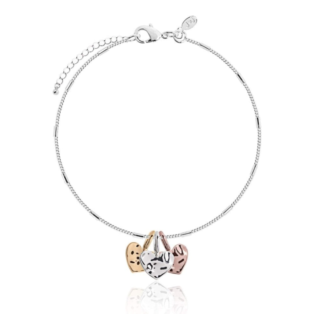 Florence Hammered Heart Bracelet - Silver Rose Gold Yellow Gold - 18cm +3cm Extender