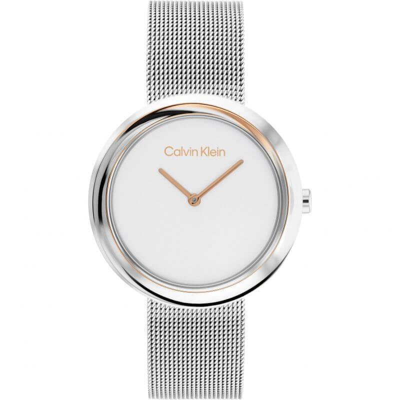 Twisted Bezel Silver Dial & Stainless Steel Mesh Bracelet Ladies Watch