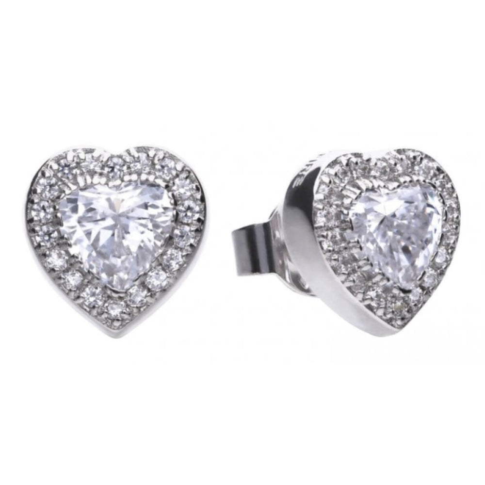 Zirconia Heart Pave Stud Earrings
