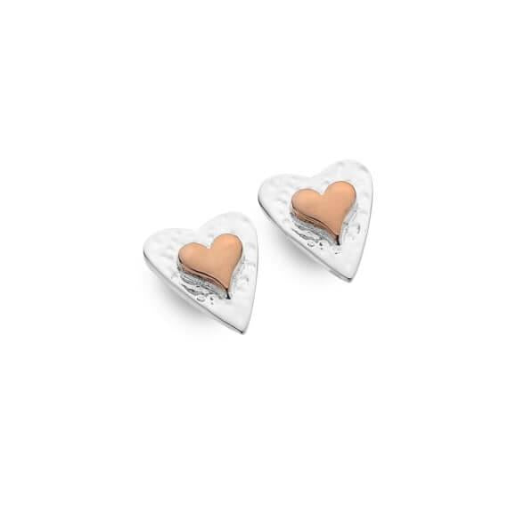 Origins Heart With Rose Gold Textured Stud Earring