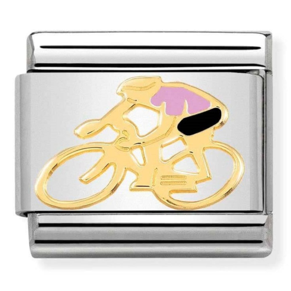 Composable Classic 18k Gold & Pink Enamel Cyclist Steel Charm