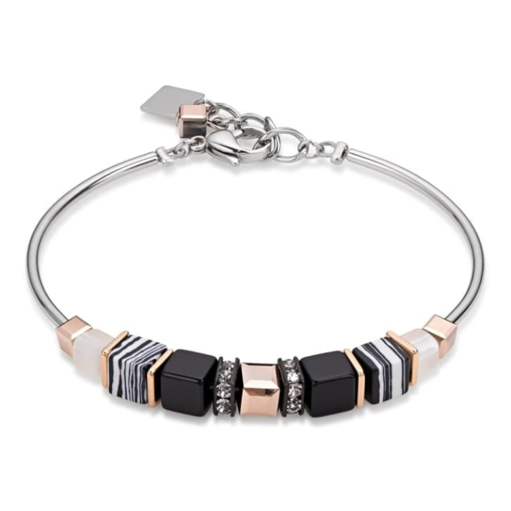 Black/Gold/ Striped Geo Cube Bracelet
