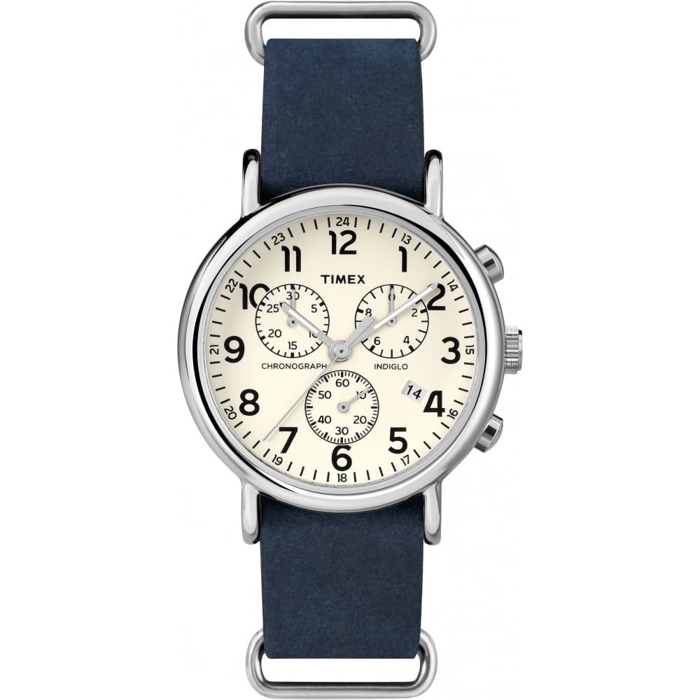 Weekender Stainless Steel Case Cream Chrono Dial With Slate Blue Slip Thru Strap