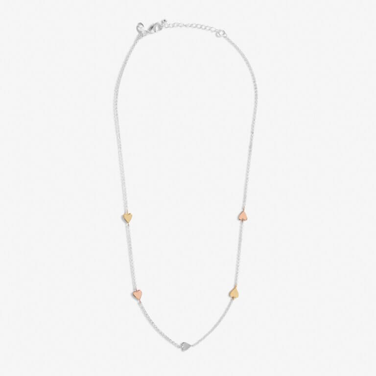 Florence Hearts | Heart Necklace | Silver Rose Gold And Gold | Necklace | 46cm + 5cm Extender