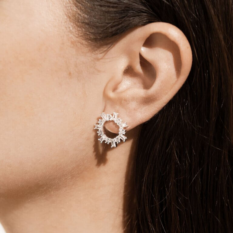 Statement Studs | Silver | Sunburst Crystal | Earrings