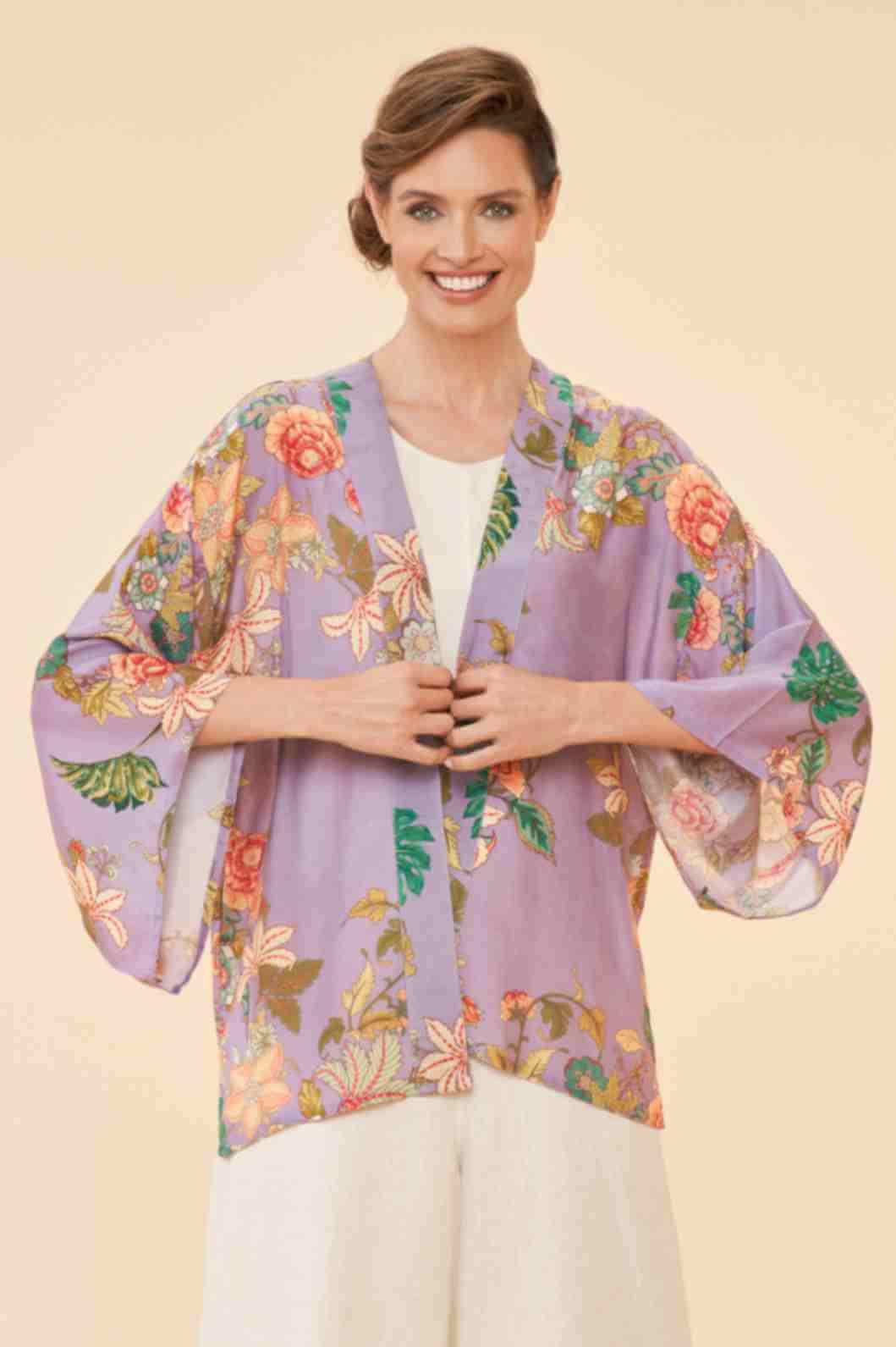 Prancing Tiger Kimono Jacket- Lilac