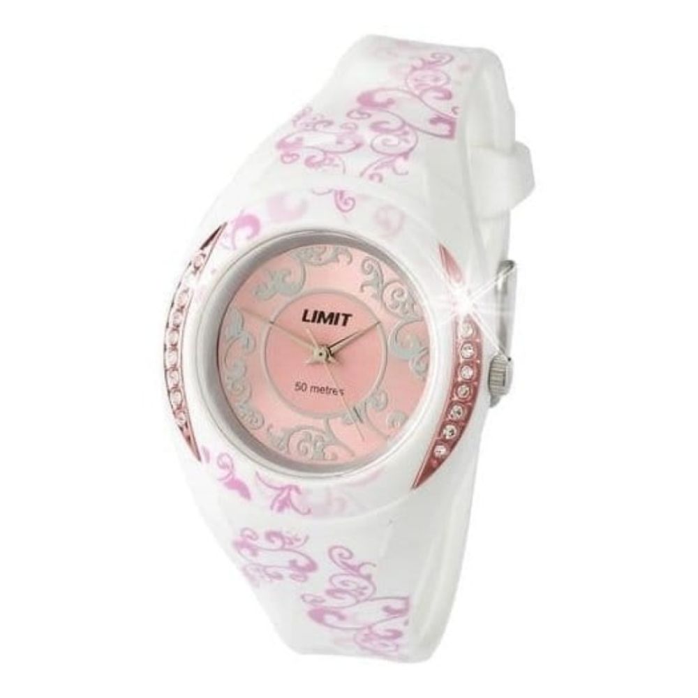 Teen Girls White Pink Gold Pattern Watch