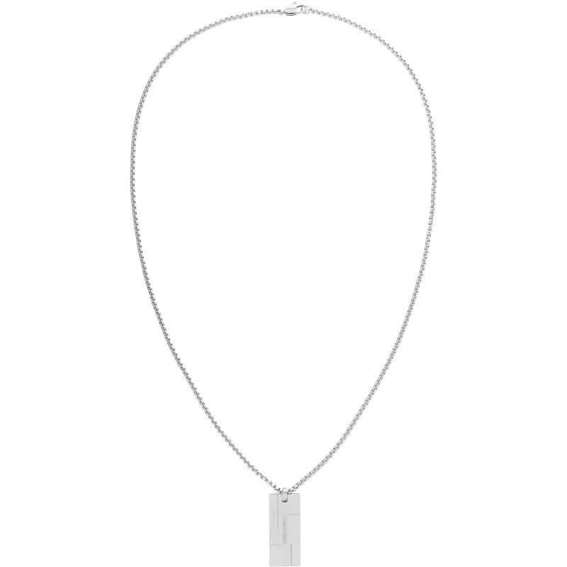 Men's Silver Tone Dog Tag Style Logo Necklace