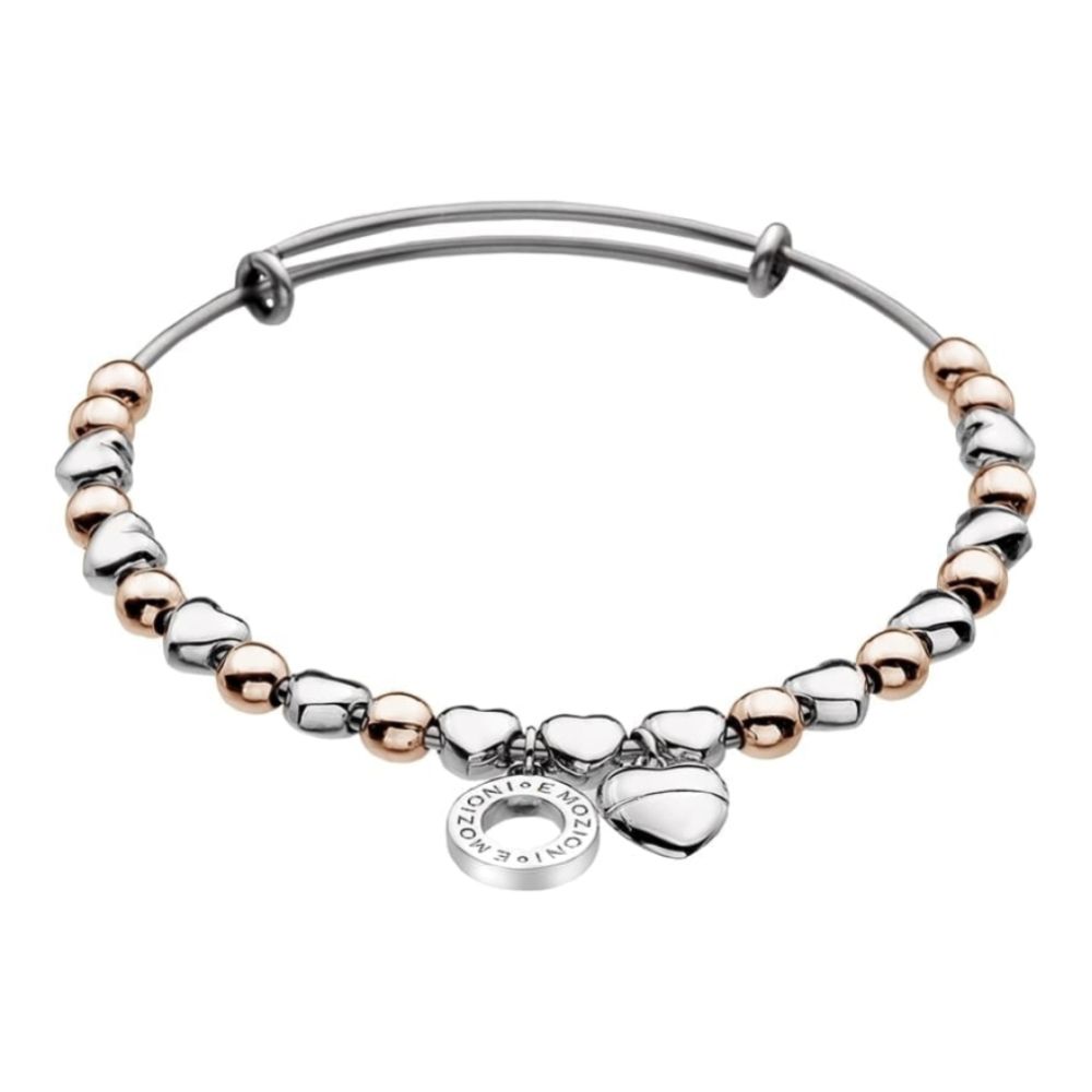 Emozioni Rose Gold and Silver Plate Heart Bangle - Large