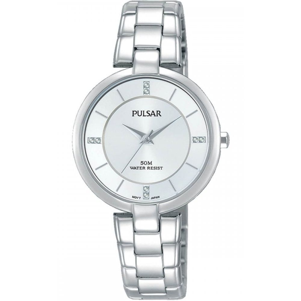 Stainless Steel Bracelet Strap & Case With White Stone Indexing Dial Ladies Watch