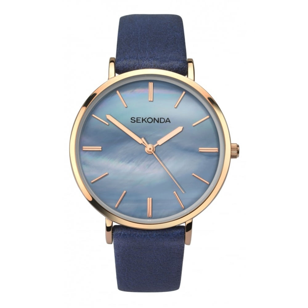 Rose Gold Plated Blue Dial & Blue PU Strap Ladies Watch