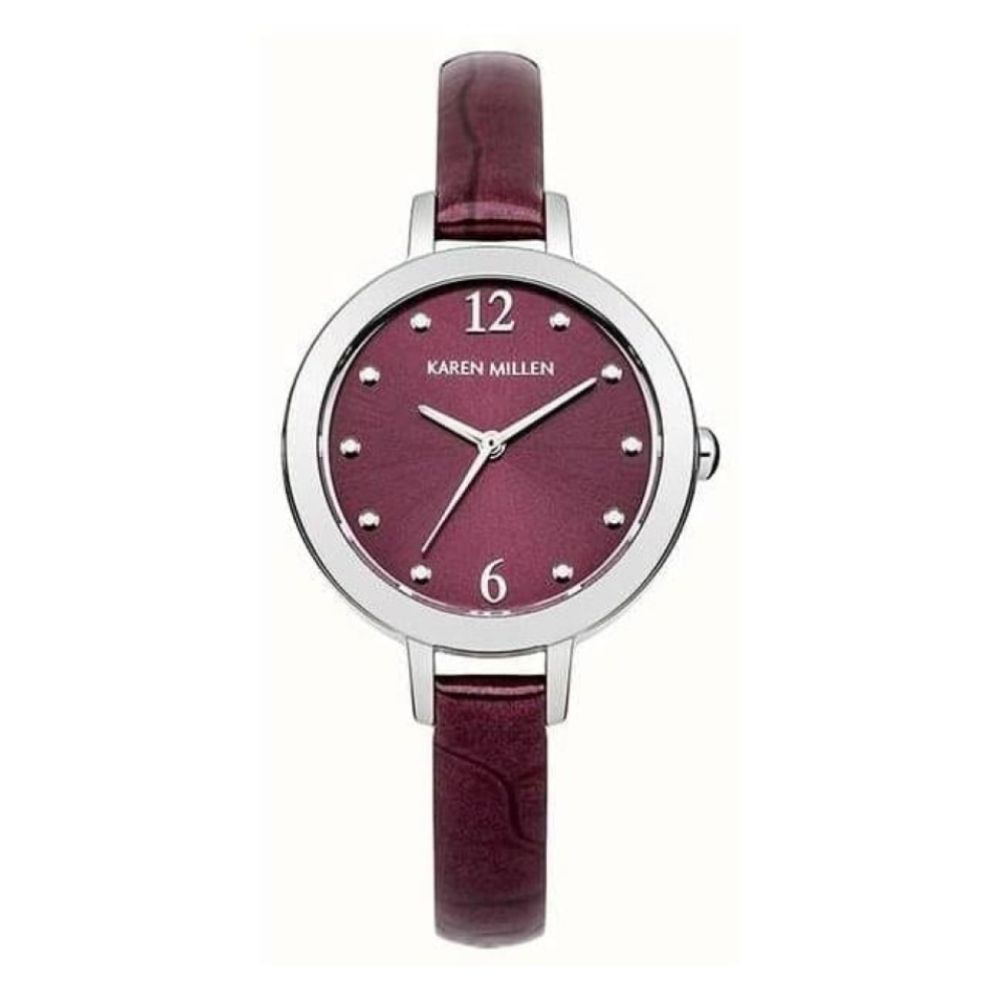 Ladies Quartz Analogue Watch With Burgundy Dial And Strap