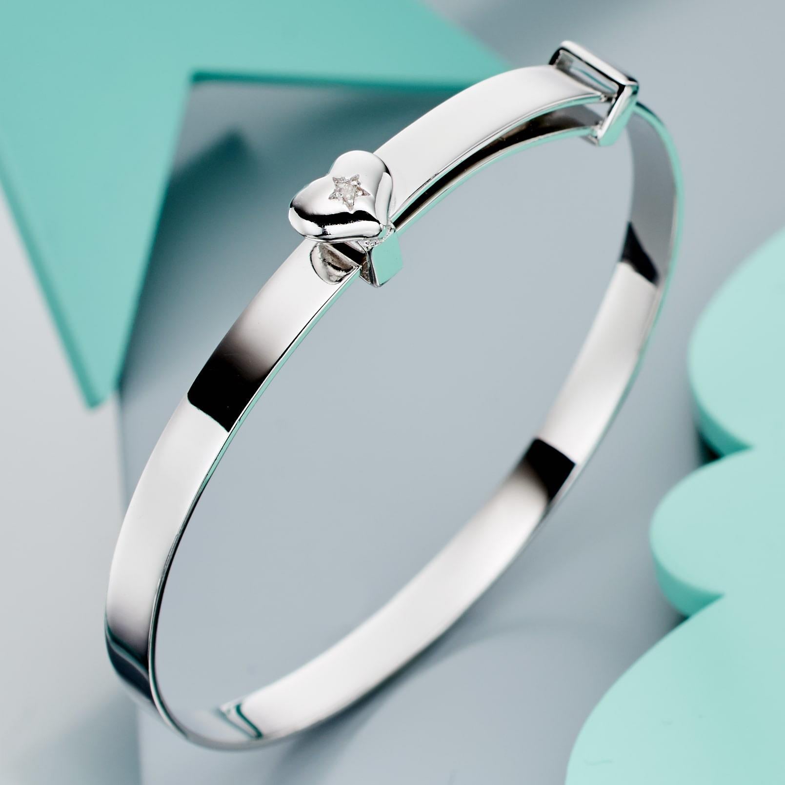 Gisele - Diamond Heart Christening Baby Bangle