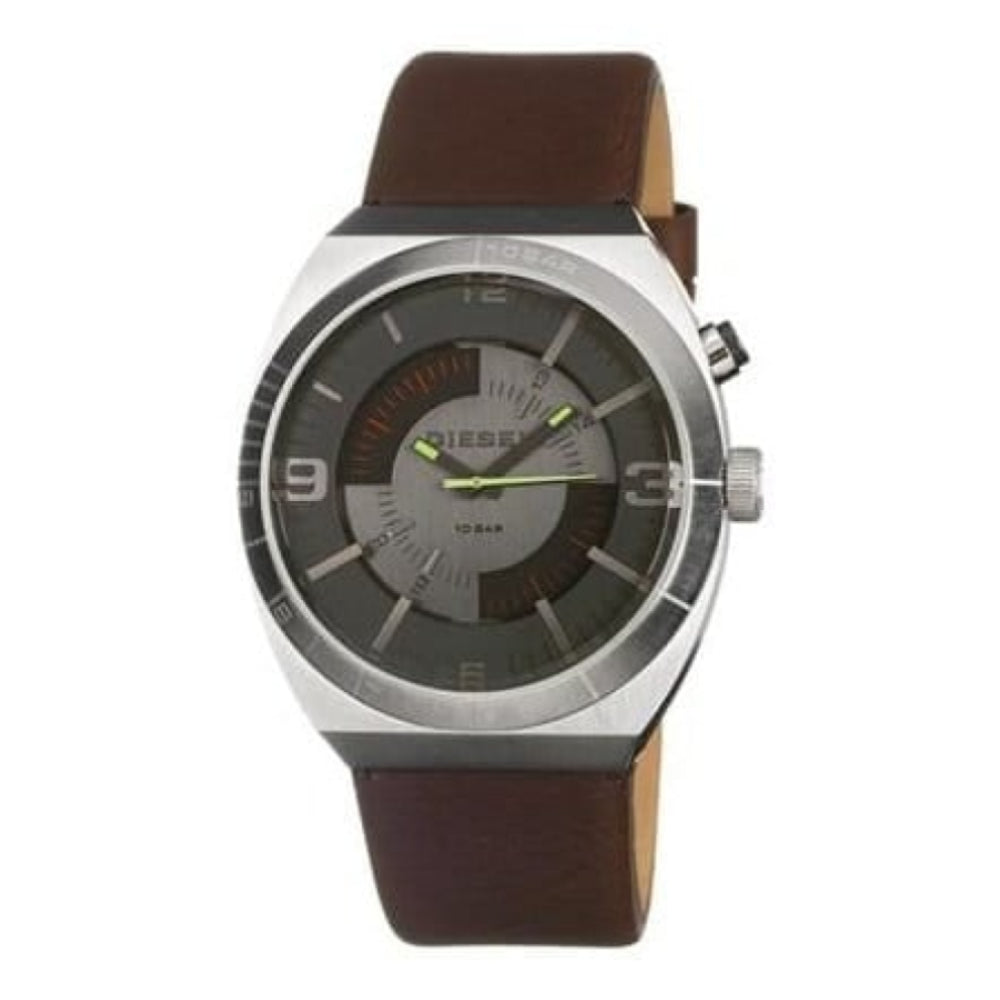 Gents Brown Textured Leather & Grey Dial Strap Watch