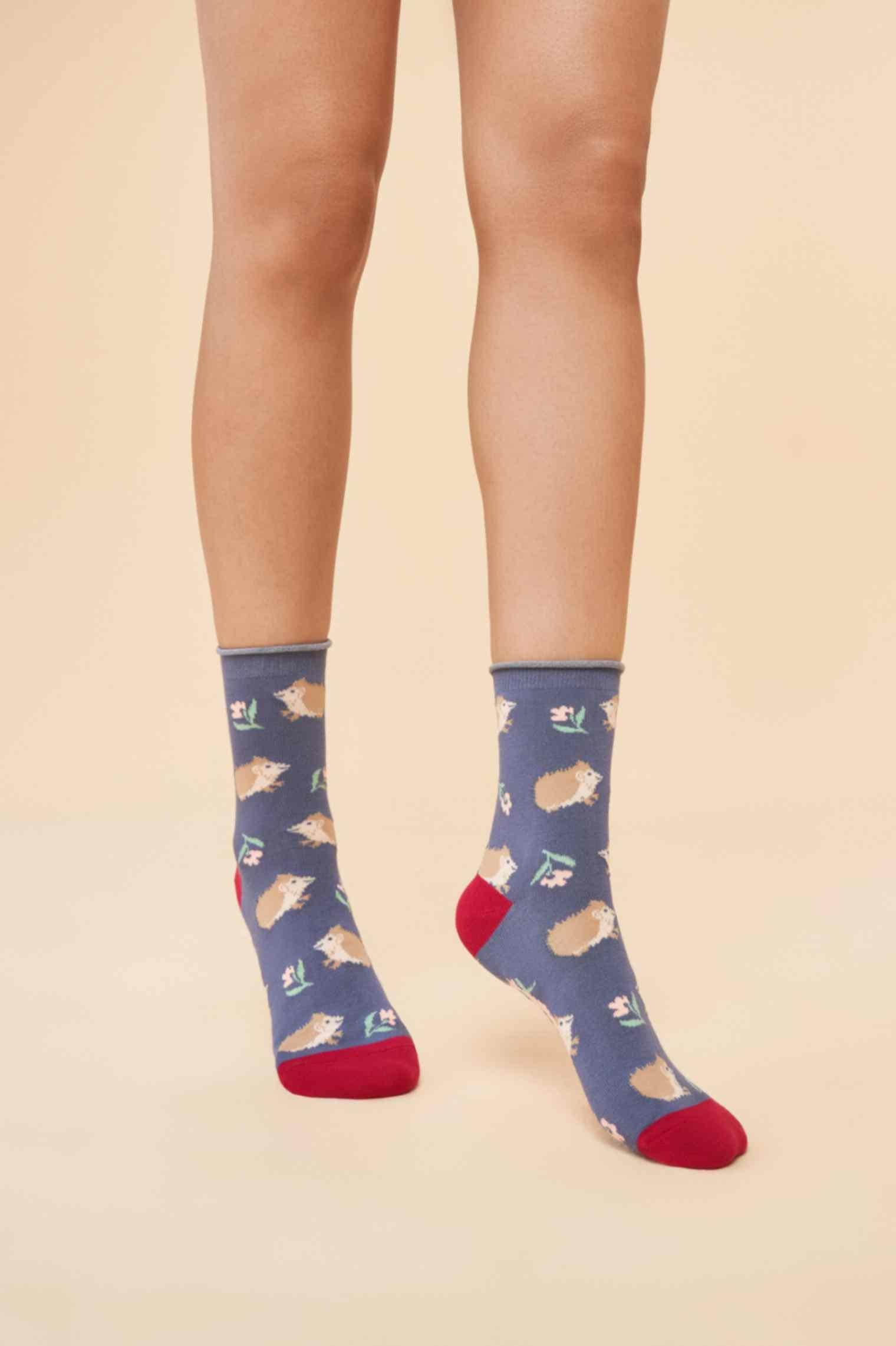 Snuffling Hedgehogs Ankle Socks - Navy