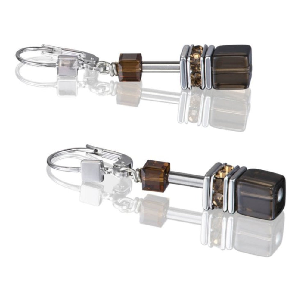 Geo Cube Brown Pierced Earrings
