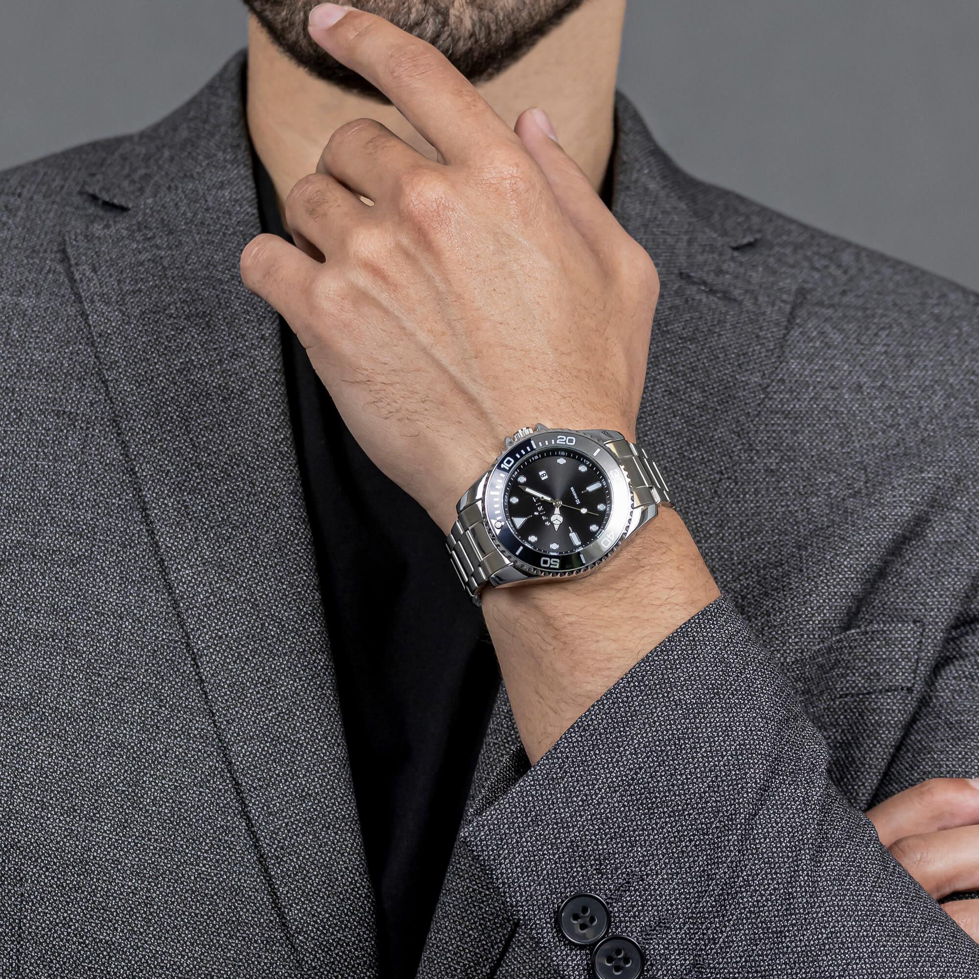 Gents Pale Polished Silver Stainless Steel Bracelet Watch