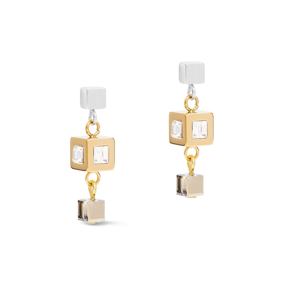 Cluster Gold-Silver Geo Cube Earrings With Stickpin