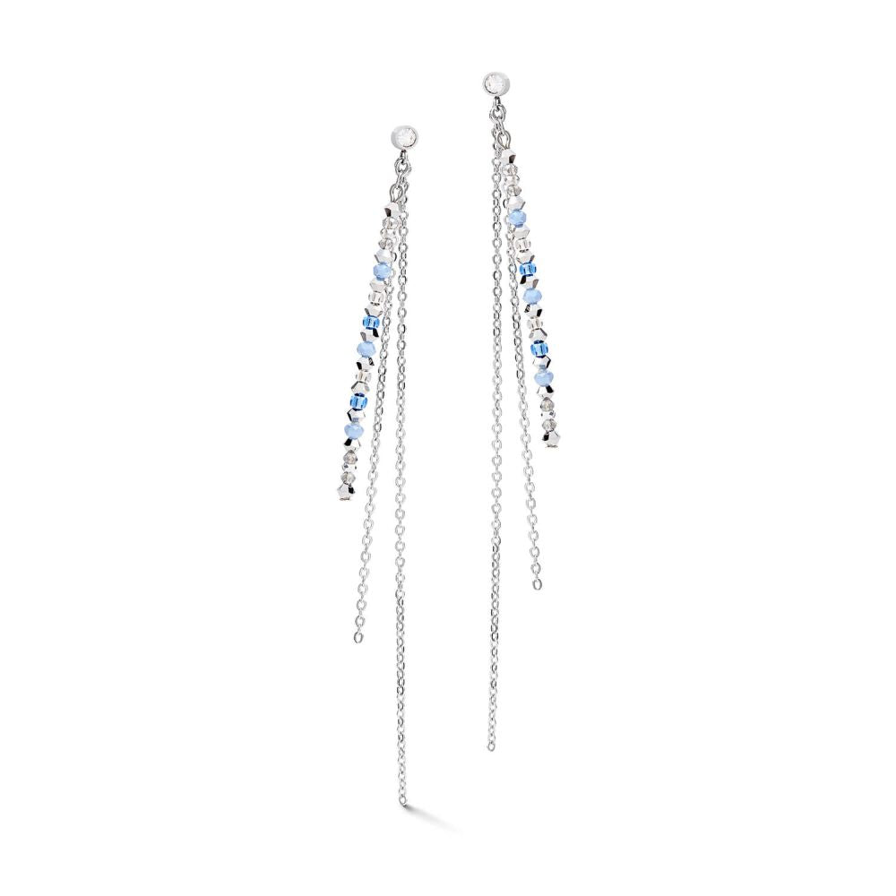 Fine Waterfall Stainless Steel & Light Blue Earrings With Stickpin