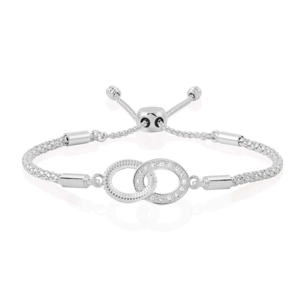 Halo Interlocking Hoops Silver Adjustable Bracelet