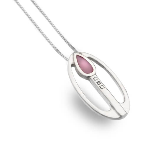 Mackintosh Tulip With Pink MOP Oval Pendant Necklace